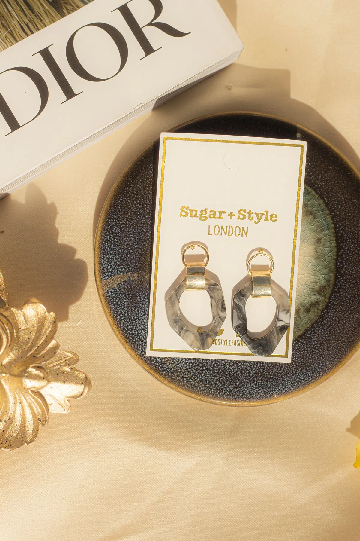 Wiggle Hoop and Gold Bar Drop Earrings
