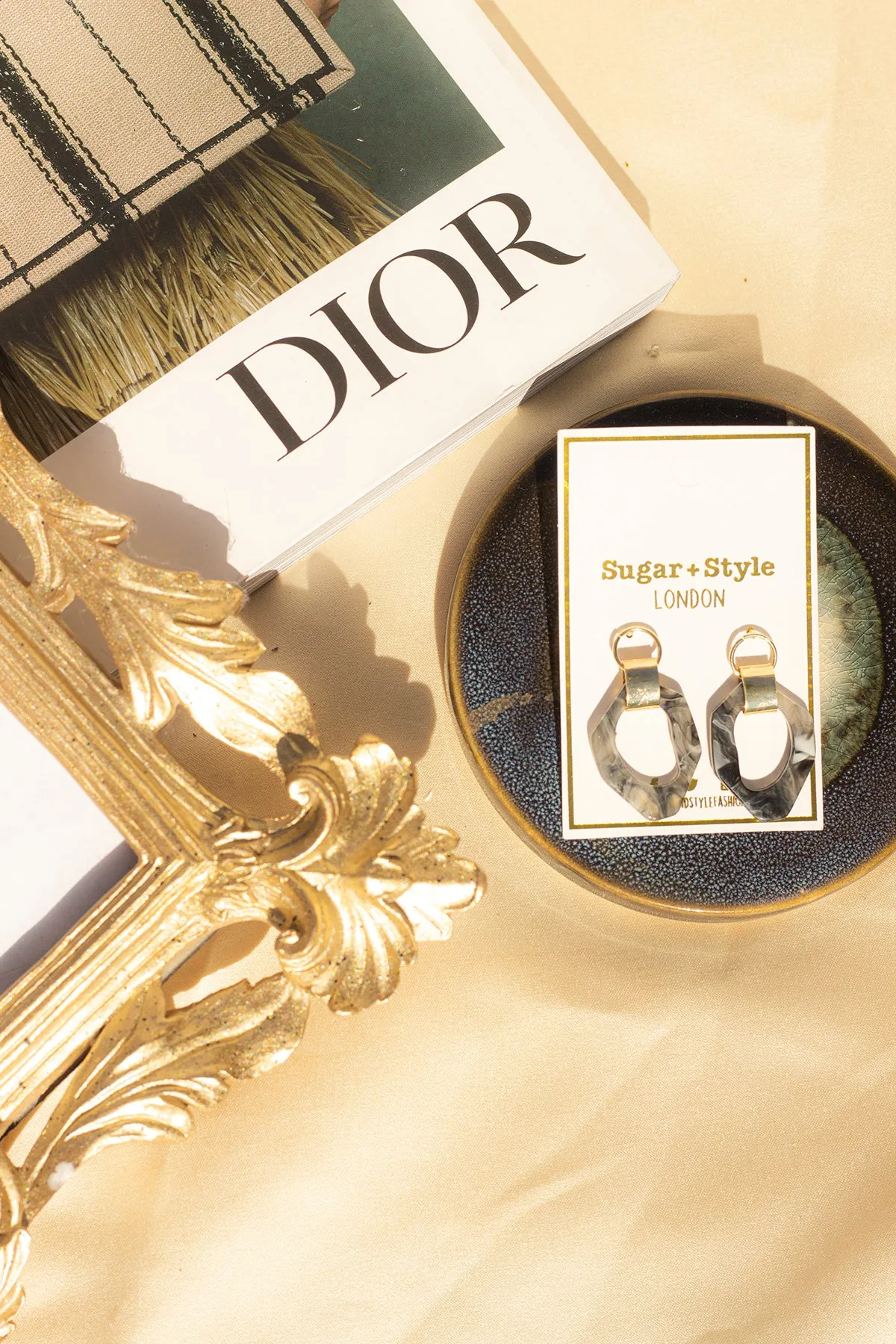 Wiggle Hoop and Gold Bar Drop Earrings