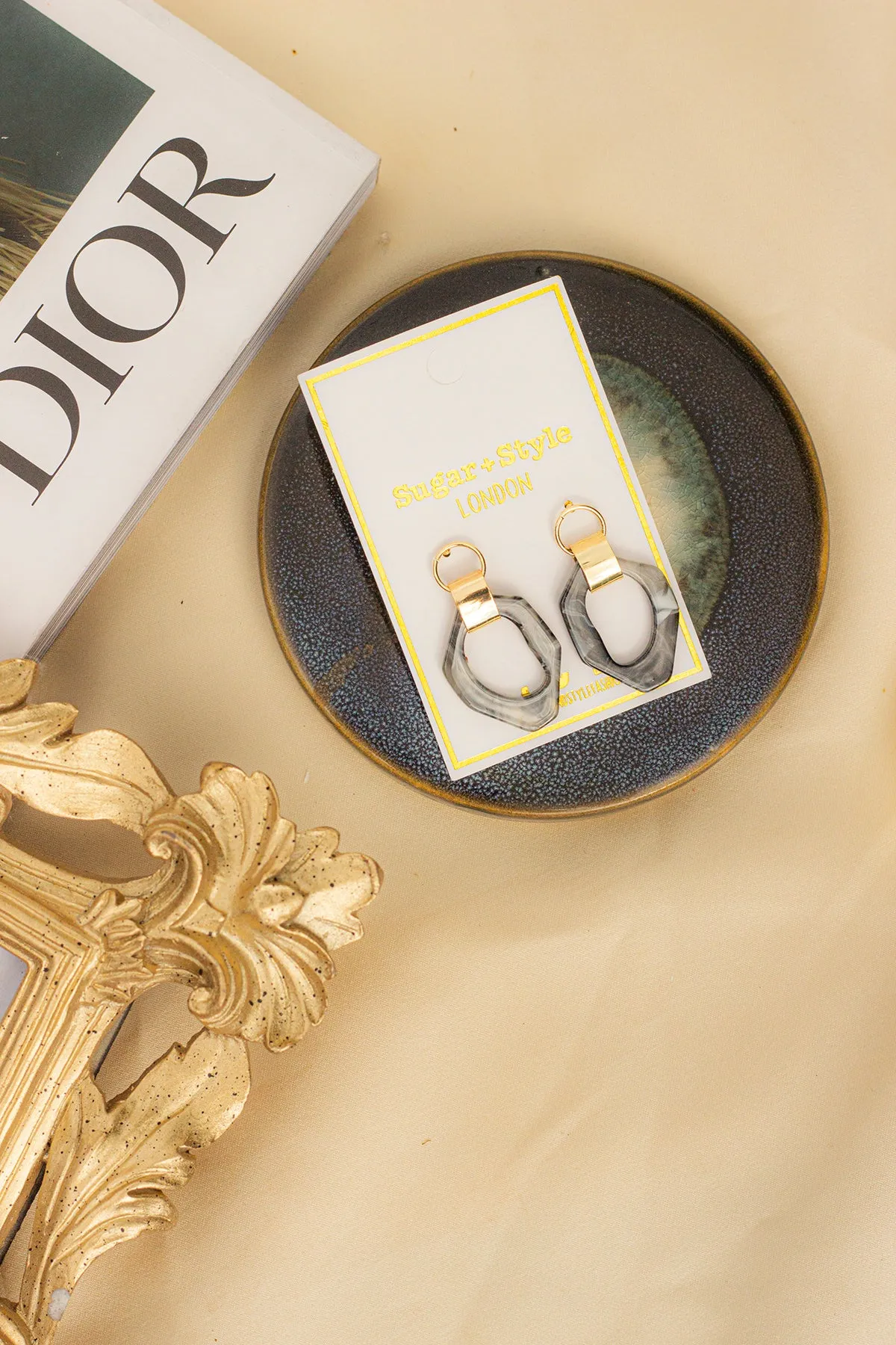 Wiggle Hoop and Gold Bar Drop Earrings