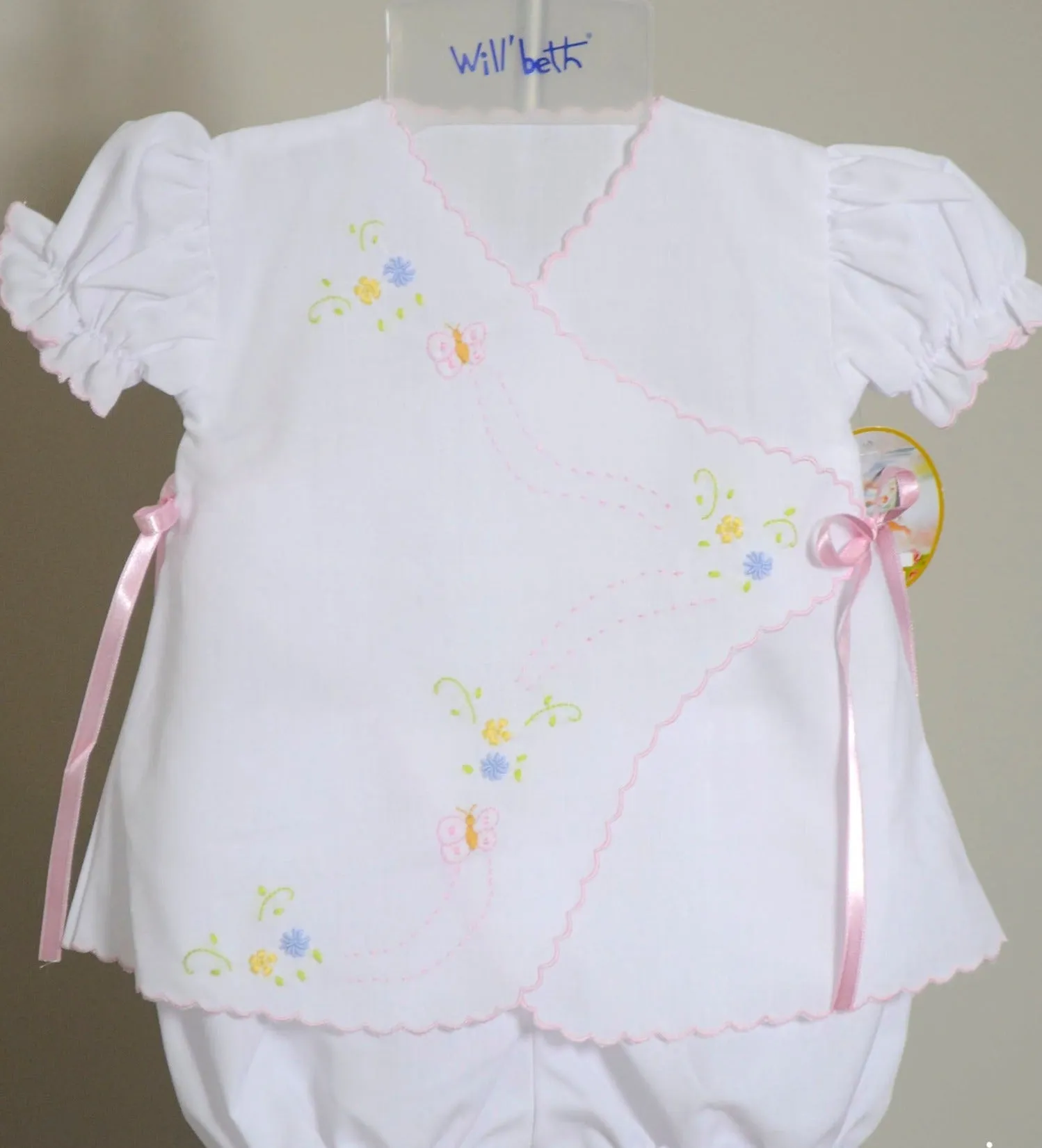 Will'beth Baby Girls Side Tie Butterfly Wrap Diaper Set Preemie & Newborn Sizes