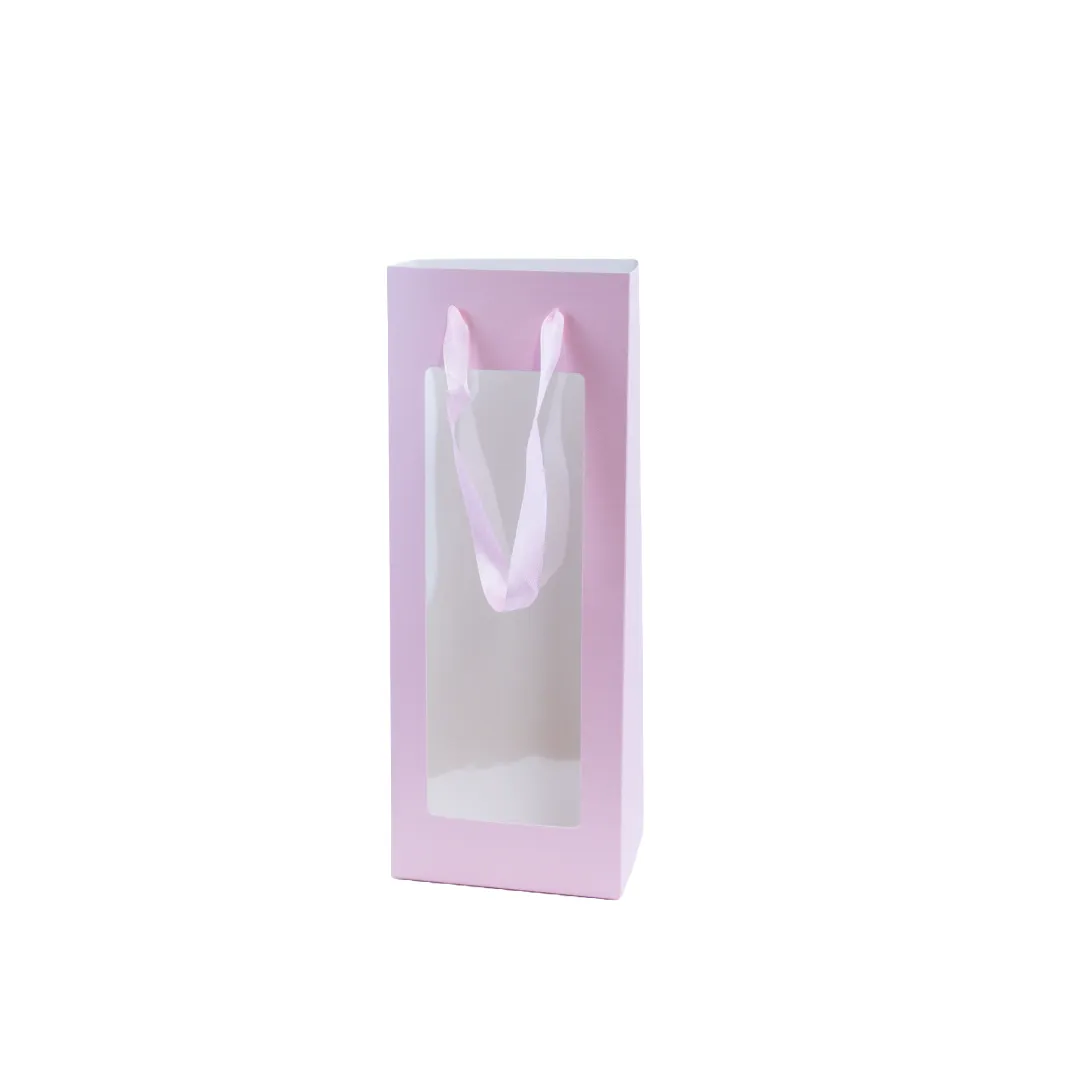 Window Posy Paper Gift Bag Pink Pack 10 (34*13*8cmH)