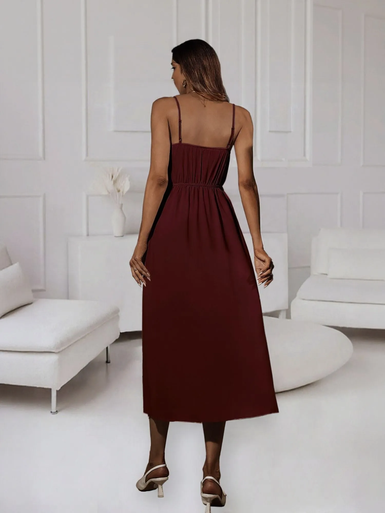 Wine High Slit Wrap Maxi Dress