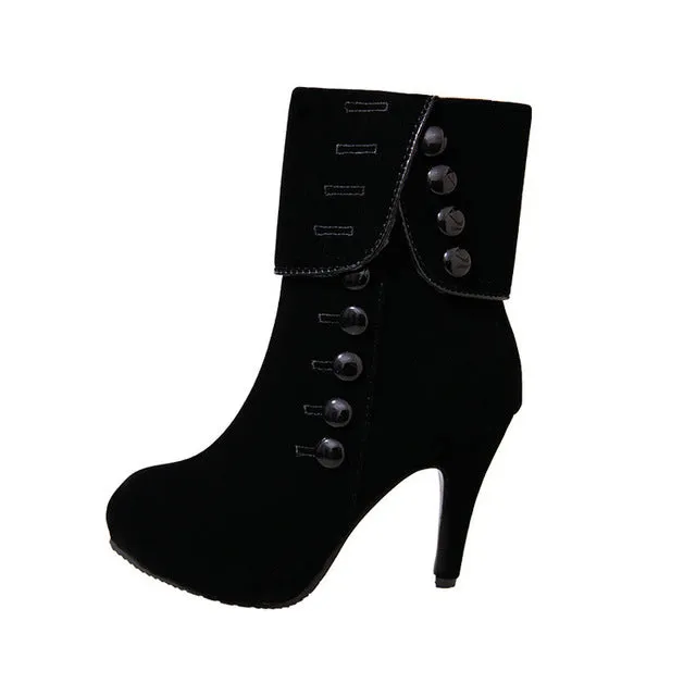 Woman Platform Flock Buckle Boots