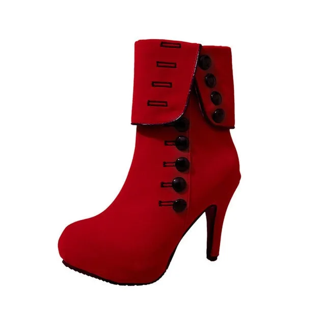 Woman Platform Flock Buckle Boots