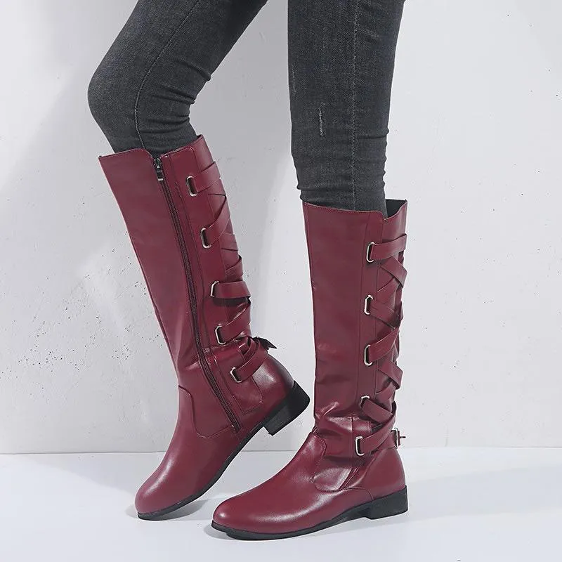 Women Fashion Zipper Straps High Boots