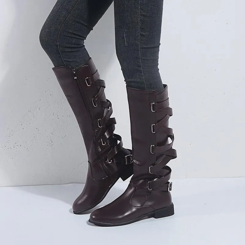 Women Fashion Zipper Straps High Boots