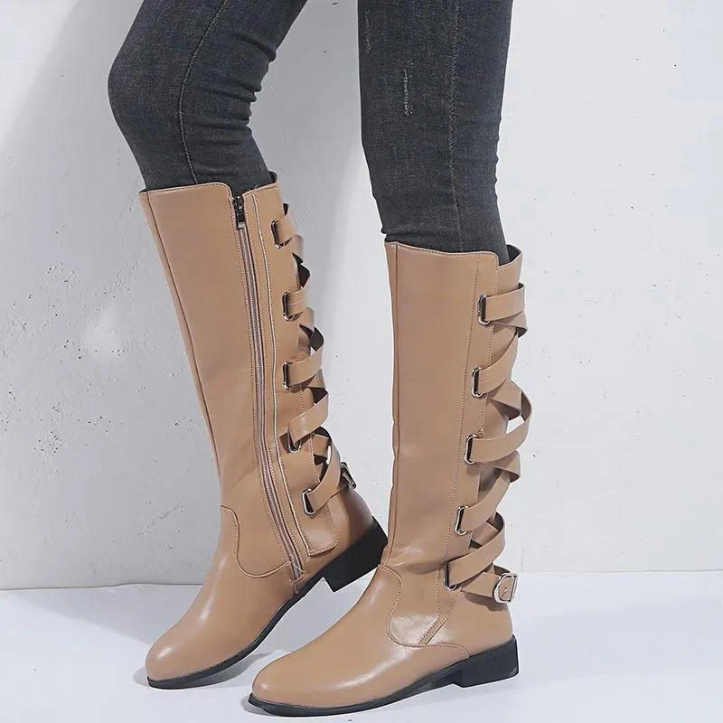 Women Fashion Zipper Straps High Boots