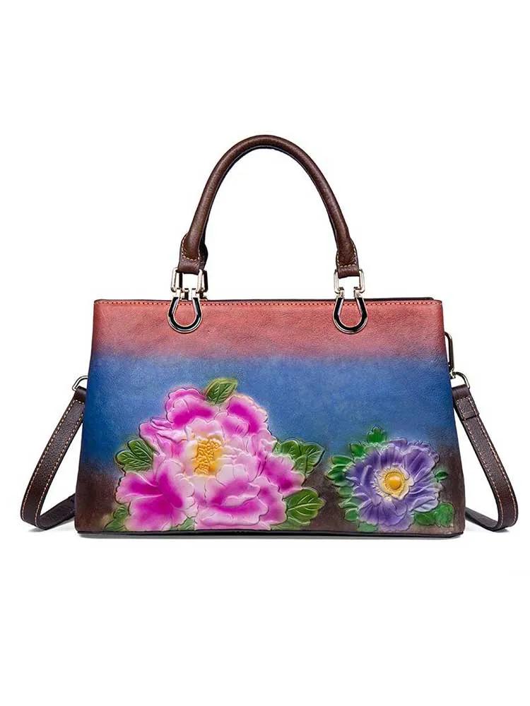 Women Genuine Leather Bag Vintage Embossed Luxury Handbag Large Capacity Shoulder Bags