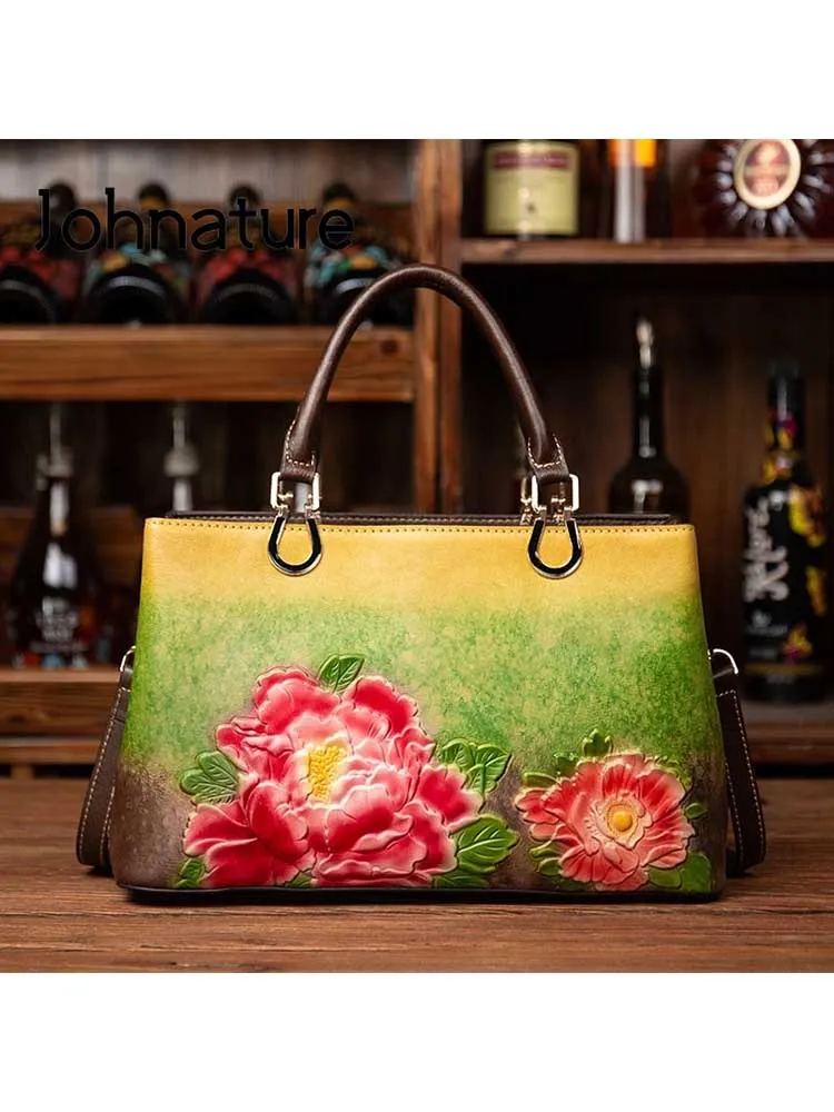 Women Genuine Leather Bag Vintage Embossed Luxury Handbag Large Capacity Shoulder Bags