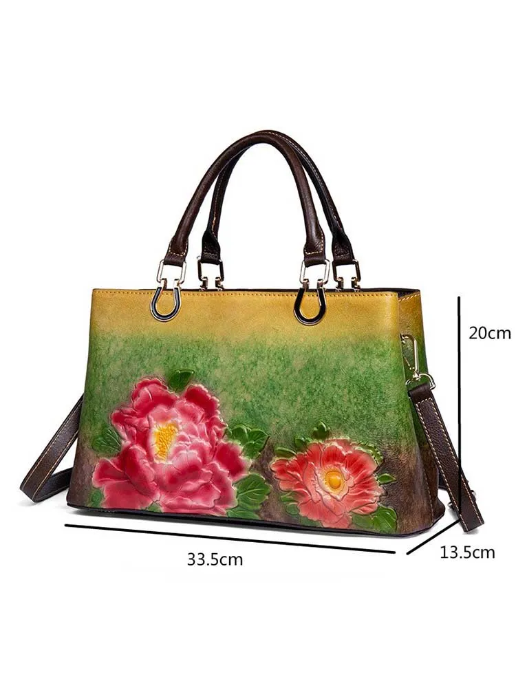Women Genuine Leather Bag Vintage Embossed Luxury Handbag Large Capacity Shoulder Bags