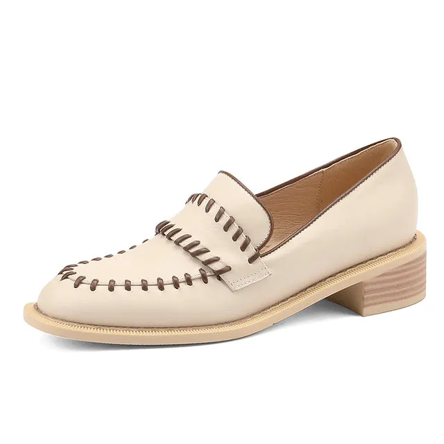Women Genuine Leather Flats Oxfords Shoes Handmade