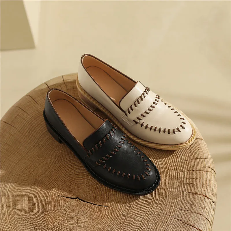 Women Genuine Leather Flats Oxfords Shoes Handmade