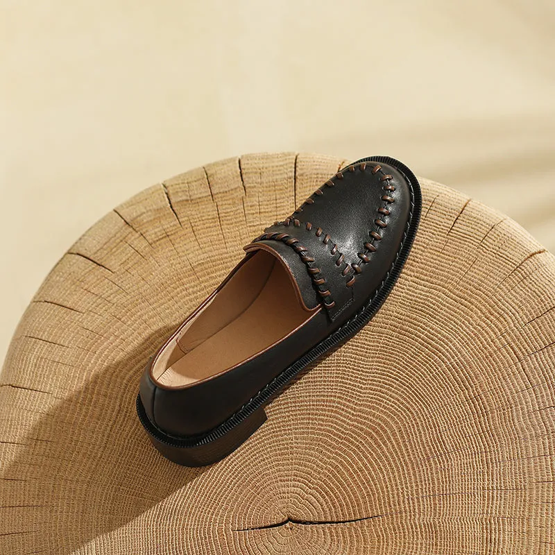 Women Genuine Leather Flats Oxfords Shoes Handmade