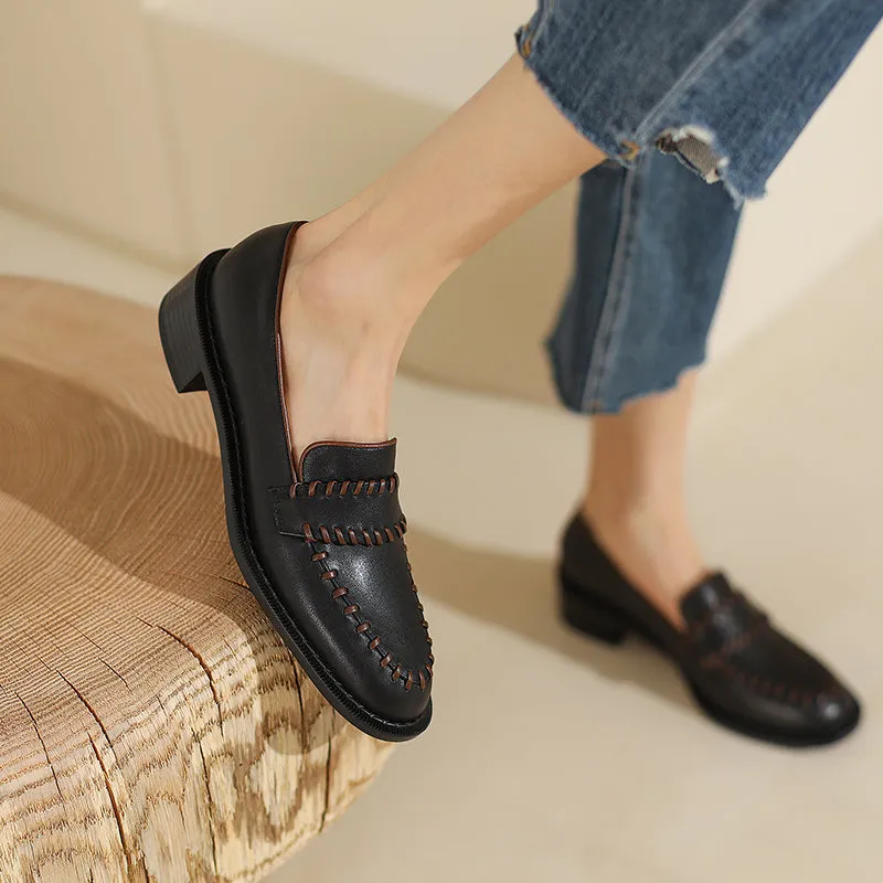 Women Genuine Leather Flats Oxfords Shoes Handmade