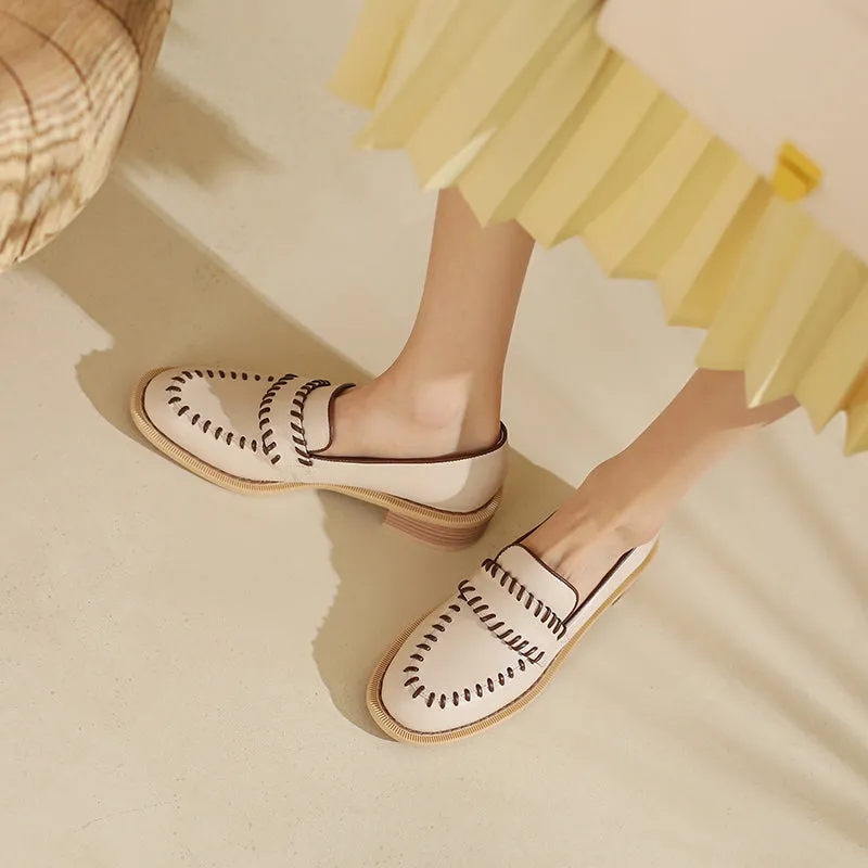Women Genuine Leather Flats Oxfords Shoes Handmade