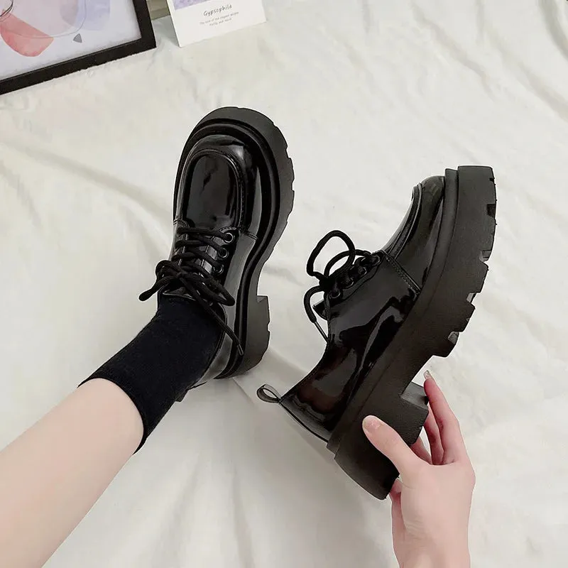 Women Spring New Black Platform Flats Shoes Women Loafers Slip on Boat Shoes Designer Casual Leather Oxfords