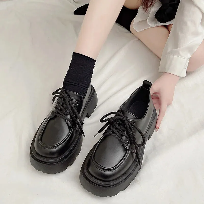 Women Spring New Black Platform Flats Shoes Women Loafers Slip on Boat Shoes Designer Casual Leather Oxfords