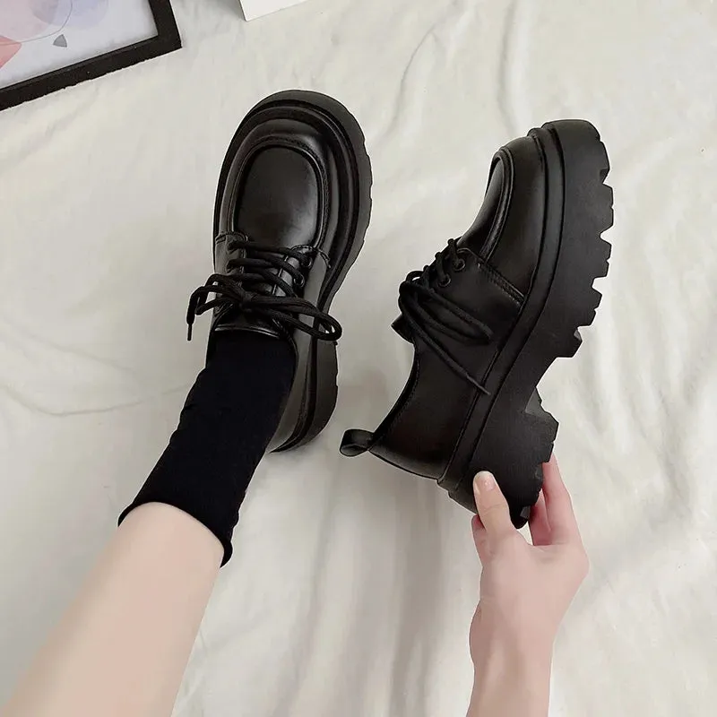 Women Spring New Black Platform Flats Shoes Women Loafers Slip on Boat Shoes Designer Casual Leather Oxfords
