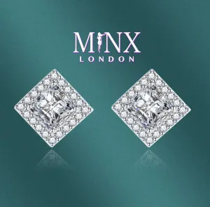 Womens Ear Studs | Square Shape Earrings | Diamond Ear Studs | Halo Diamond Earrings | Princess Cut Earrings | Womens Stud Earrings