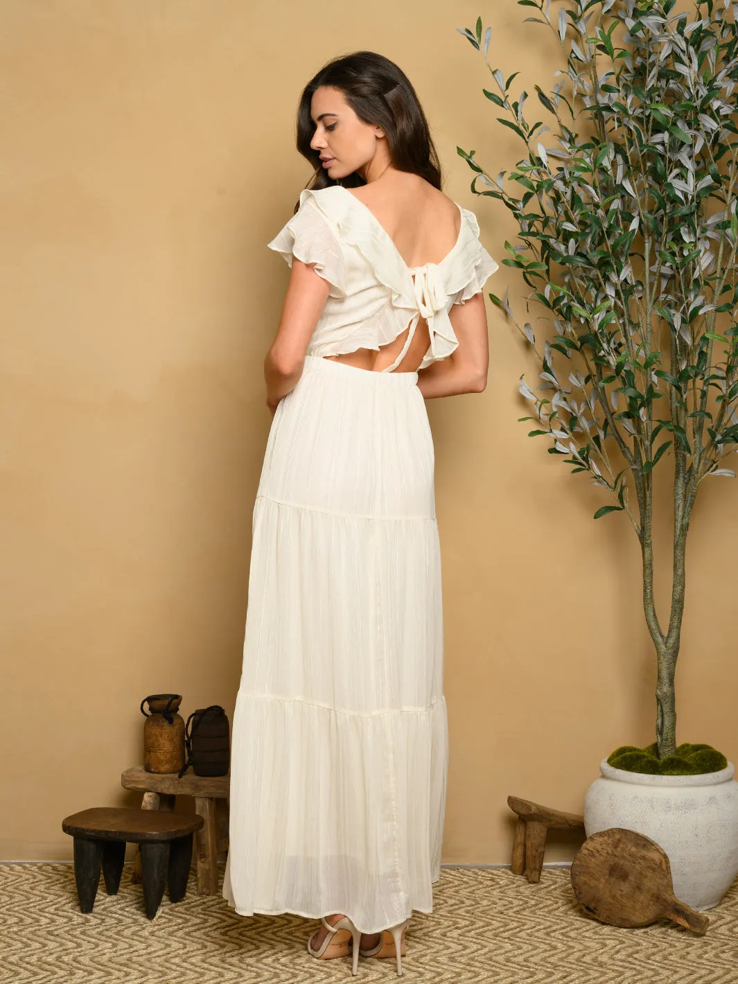 WOMEN'S SHORT SLEEVE RUFFLE TIERED MAXI DRESS