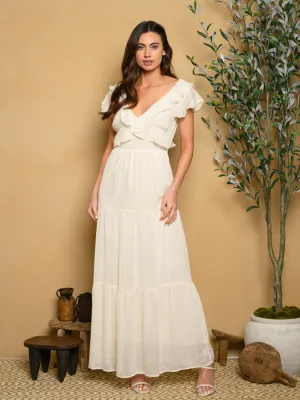 WOMEN'S SHORT SLEEVE RUFFLE TIERED MAXI DRESS