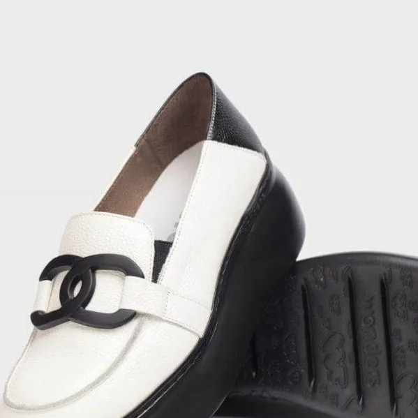 Wonders Cream Leather Slip On Wedge Shoes