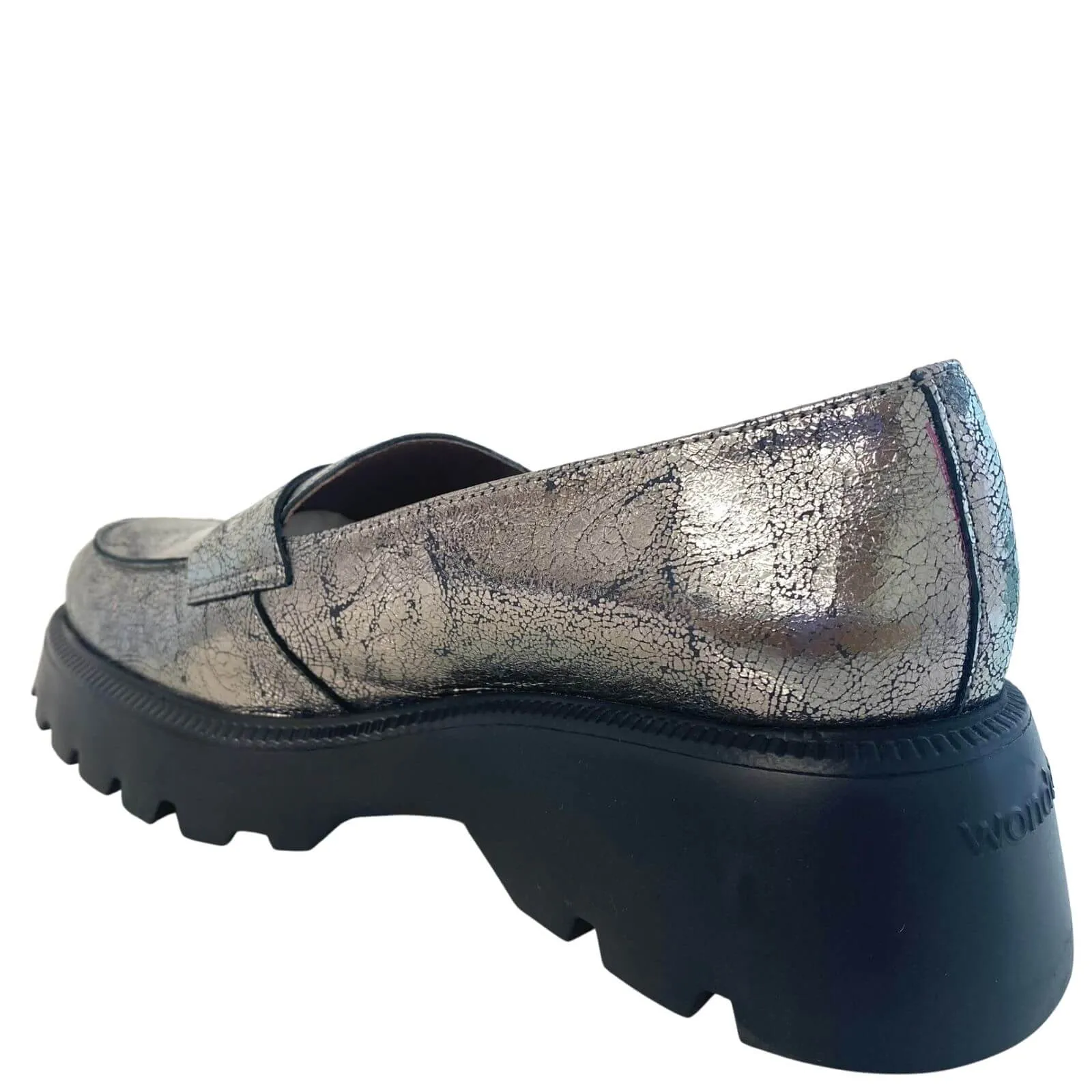 Wonders Metallic Silver Leather Chunky Loafersh