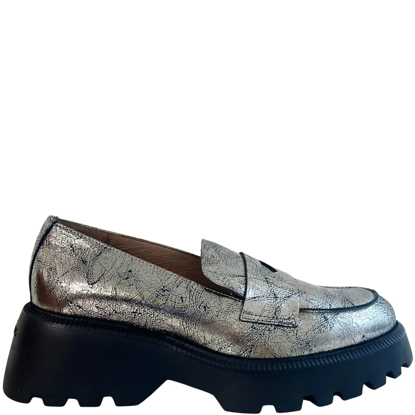 Wonders Metallic Silver Leather Chunky Loafersh
