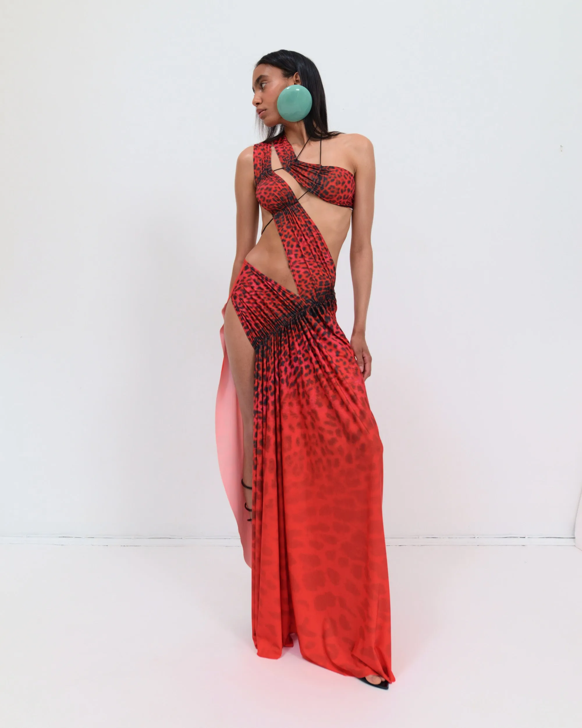 Wrap-around dress in red leopard