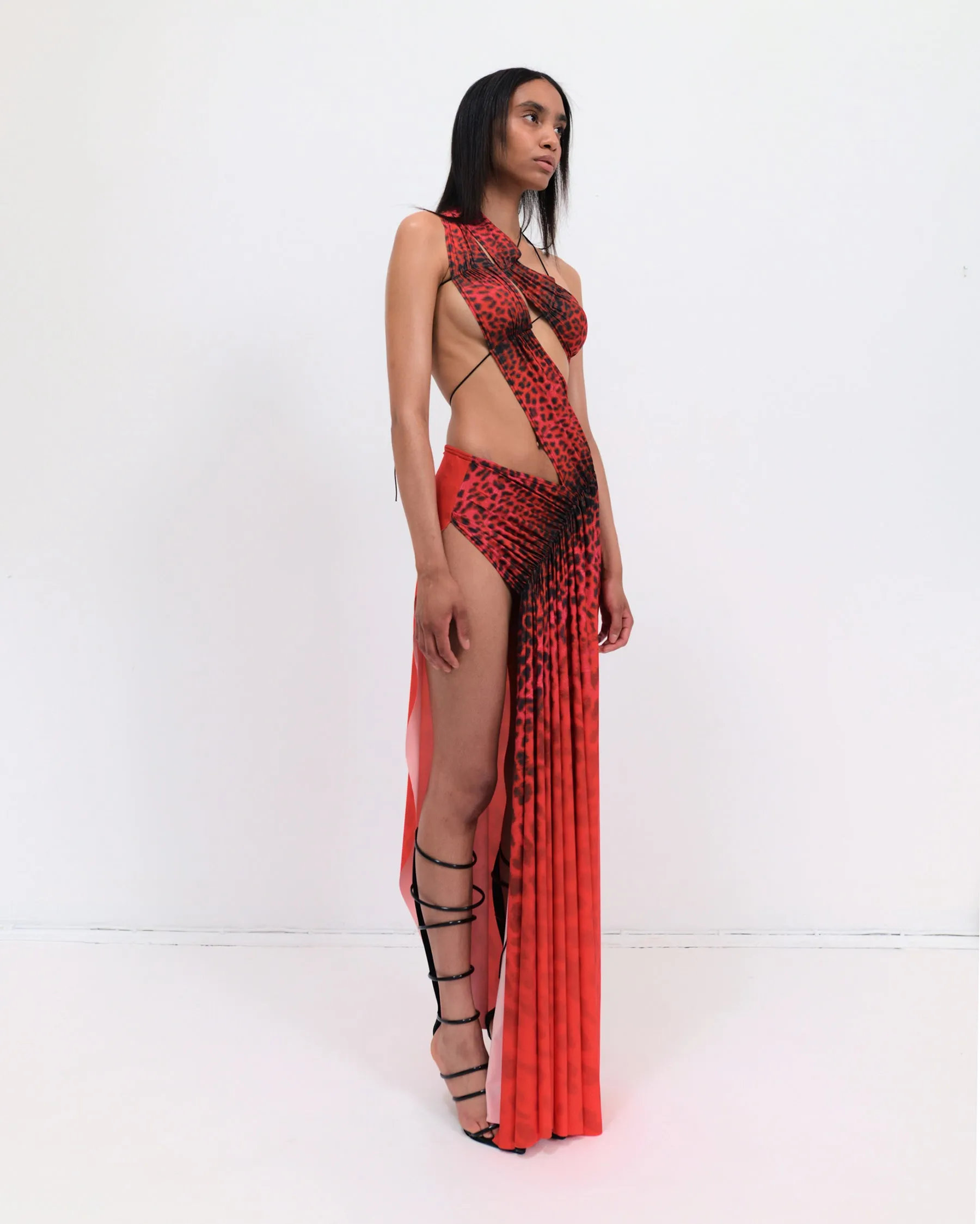 Wrap-around dress in red leopard