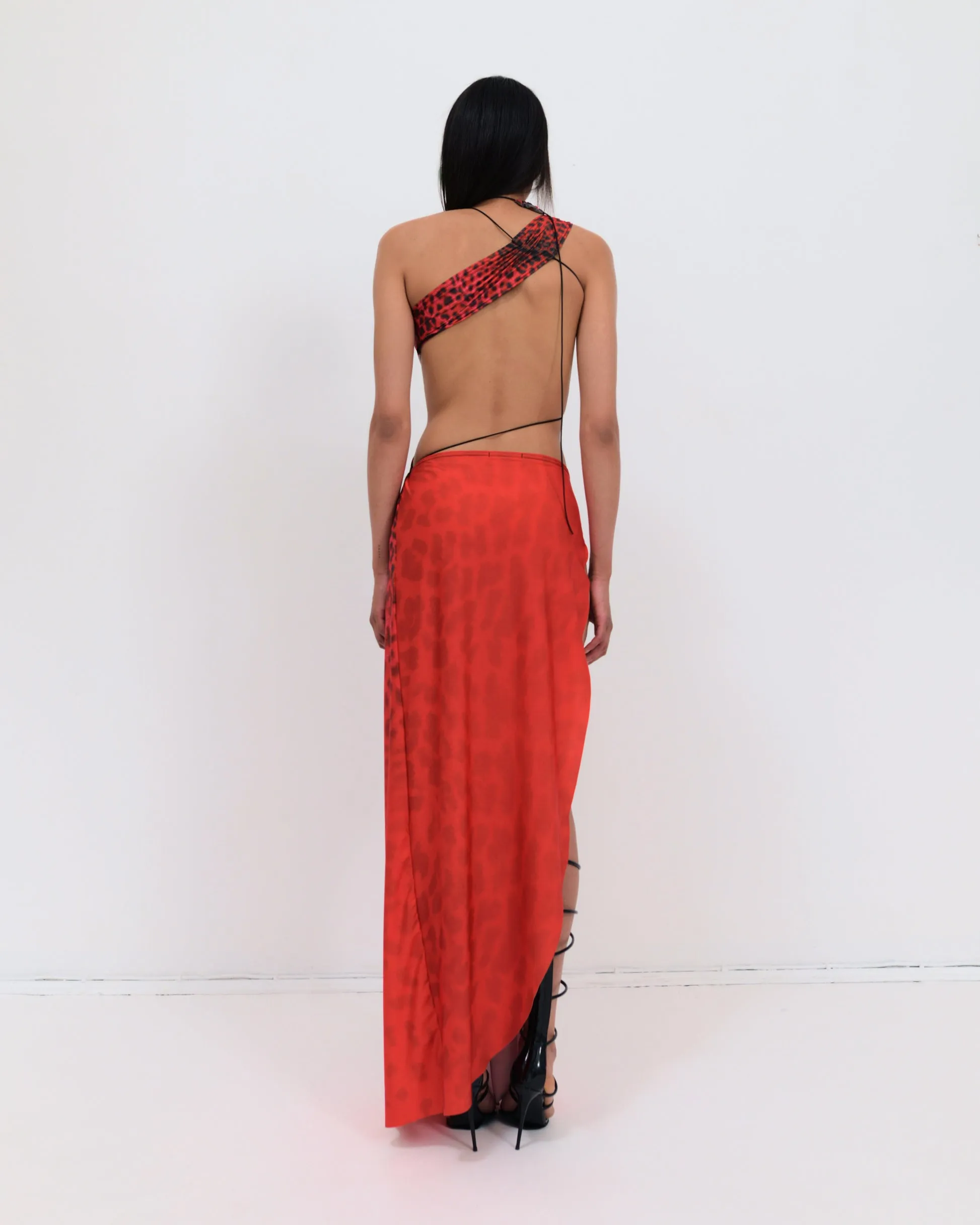 Wrap-around dress in red leopard