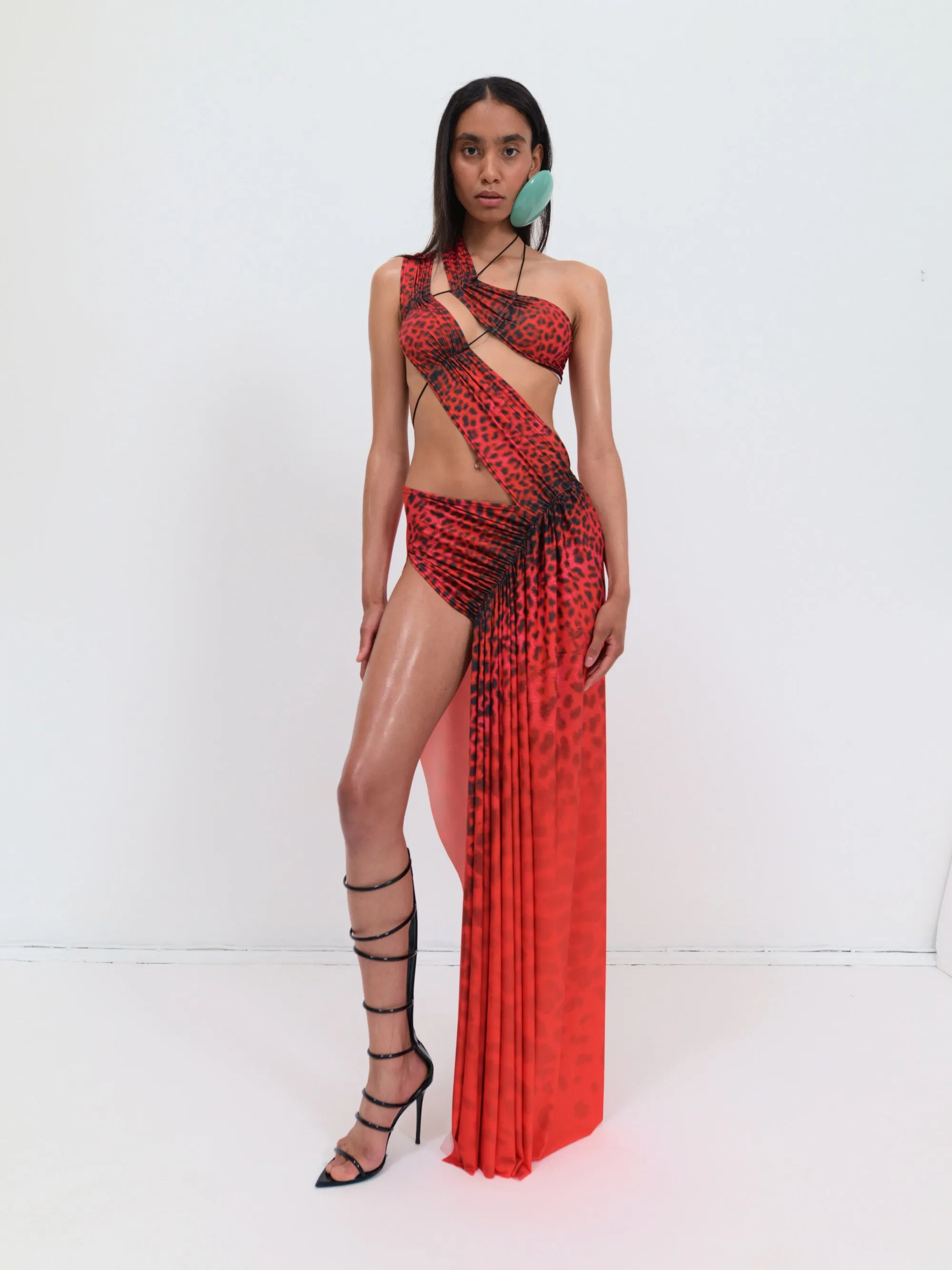 Wrap-around dress in red leopard
