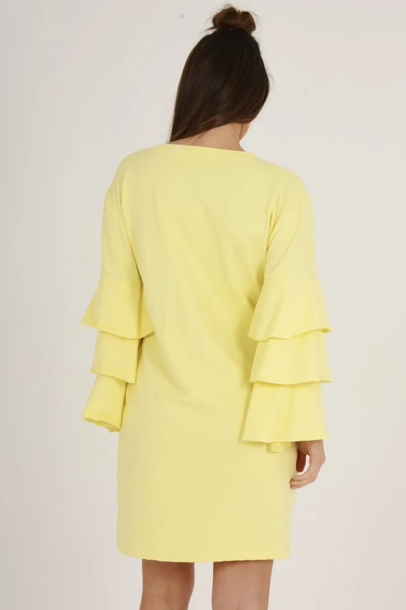 Yellow Frilled Sleeve Swing Dress - Aaria
