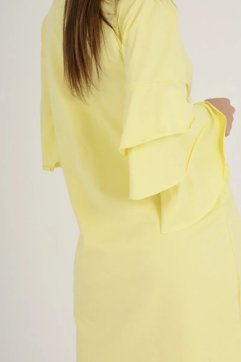 Yellow Frilled Sleeve Swing Dress - Aaria