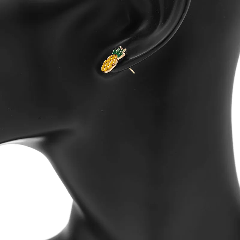 Yellow Green Small Mini Pineapple Stud Earrings