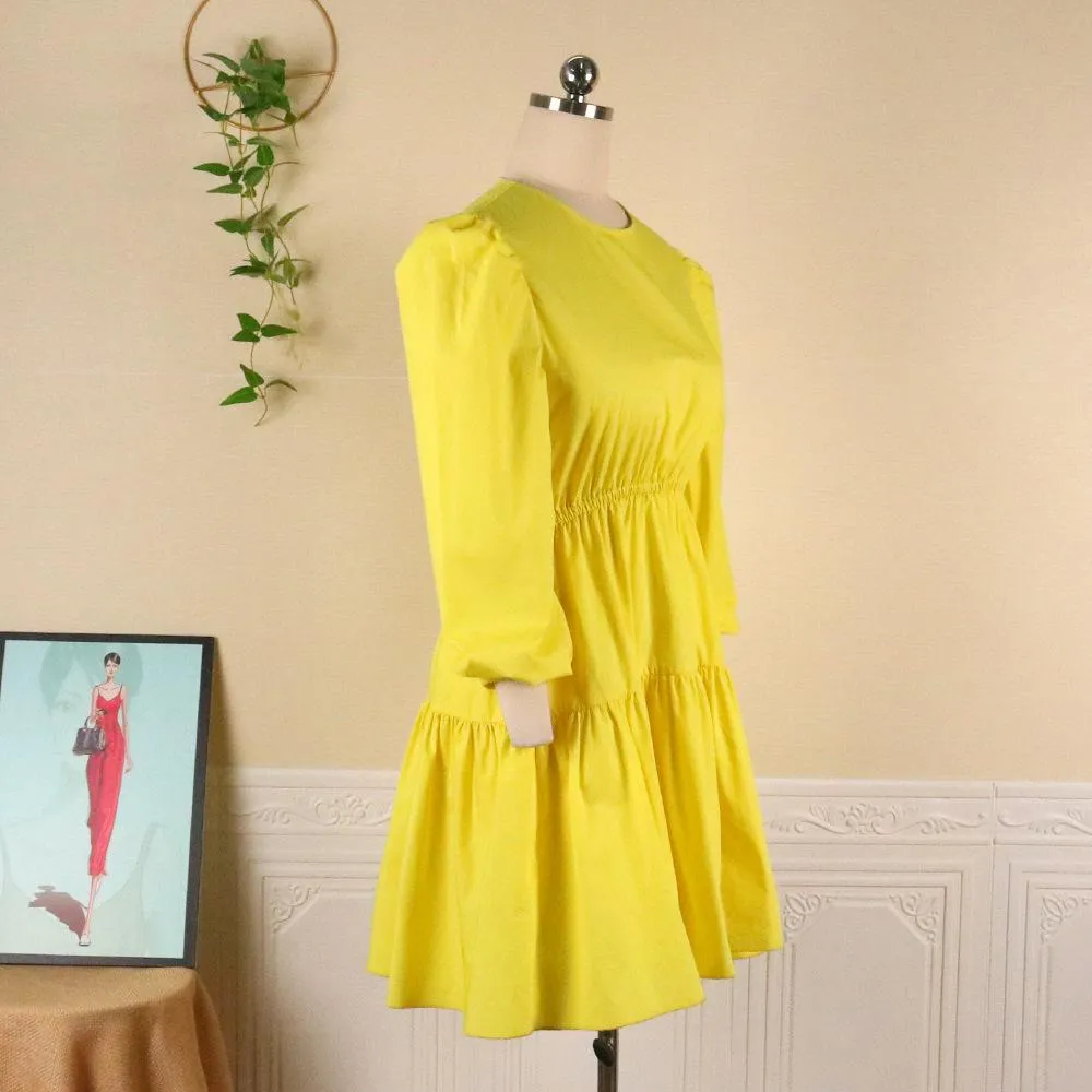 Yellow Women Ruffled Plus Sizes Short Dresses