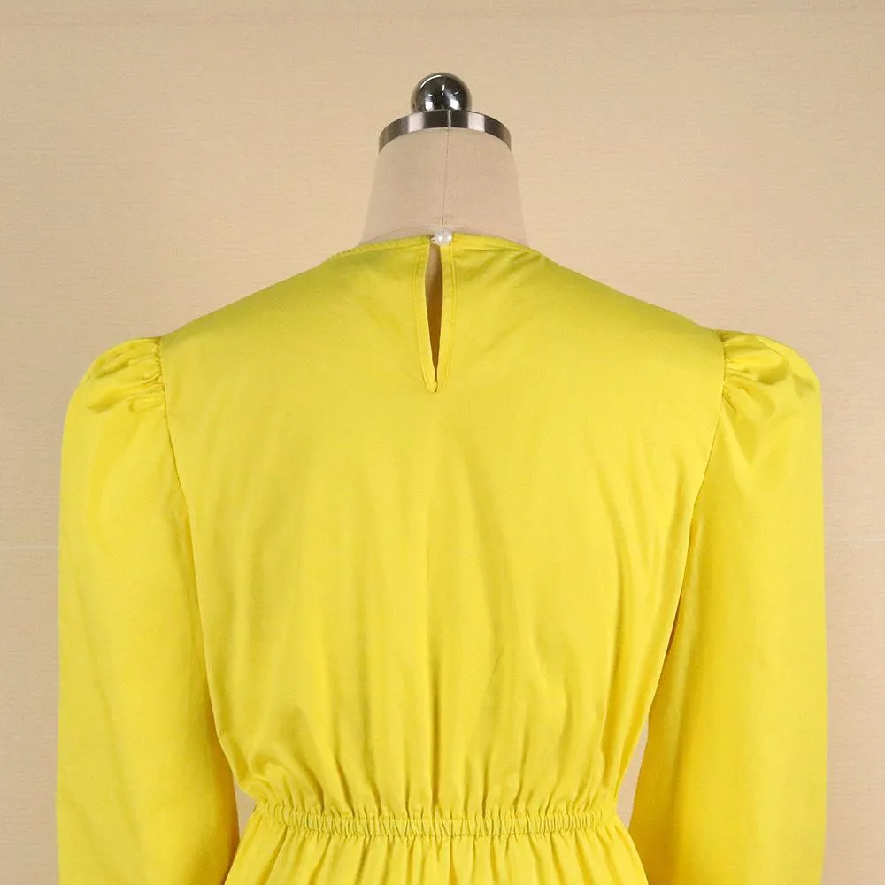 Yellow Women Ruffled Plus Sizes Short Dresses