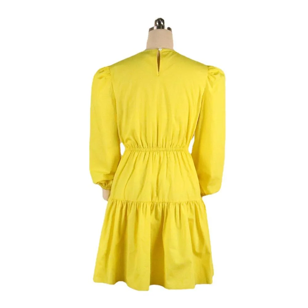 Yellow Women Ruffled Plus Sizes Short Dresses