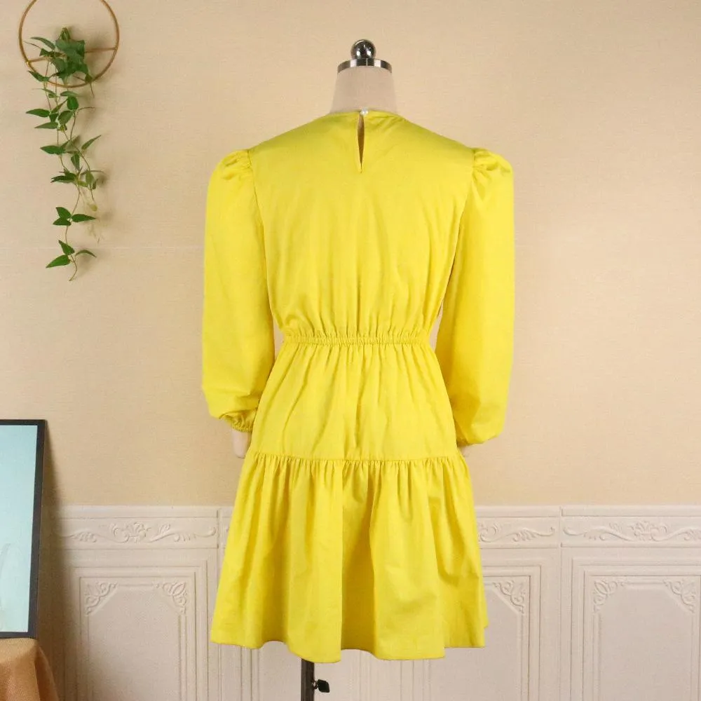 Yellow Women Ruffled Plus Sizes Short Dresses