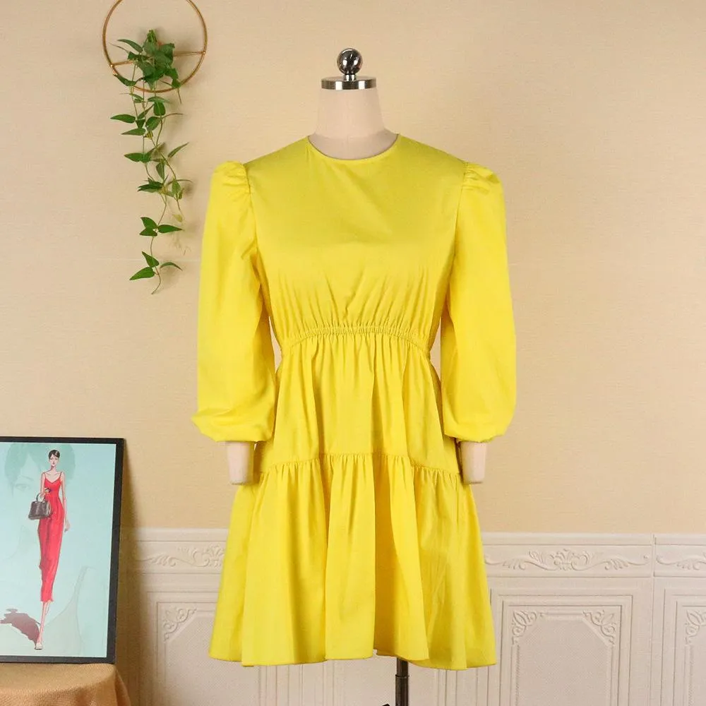 Yellow Women Ruffled Plus Sizes Short Dresses