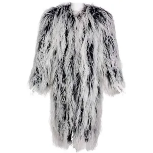 YVES SAINT LAURENT White & Black Ostrich Feather Coat | Size M/L